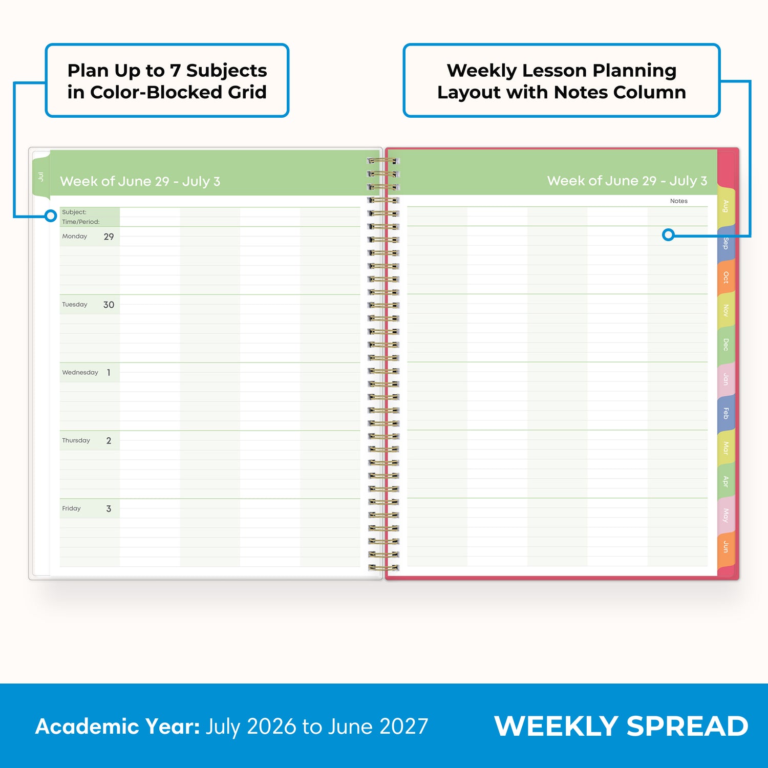 Apple Sketch teacher planner interior showing lesson planning pages with curriculum and standards sections
