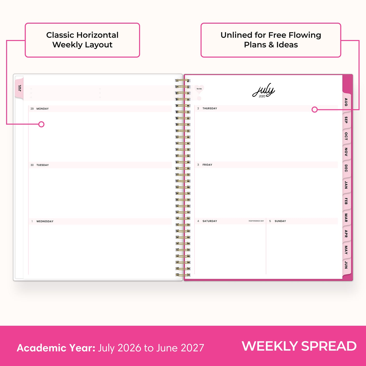 Bloom Pink 2026-2027 Weekly  8.5x11 Planning Calendar - Color Me Courtney for Blue Sky