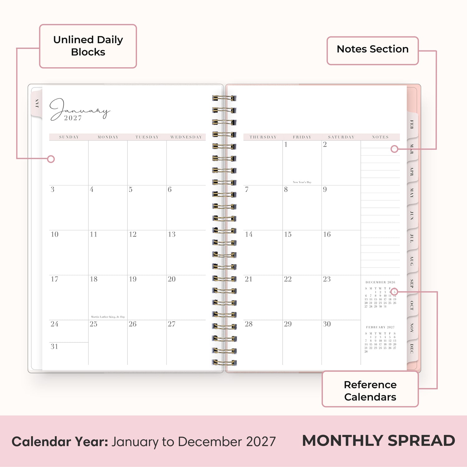 Cherie 2027 Weekly Monthly 5x8 Rach Parcell for Blue Sky Planning Calendar