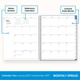 2027 monthly spread featuring ample blank writing space for each date, notes section, reference calendars, and monthly tabs