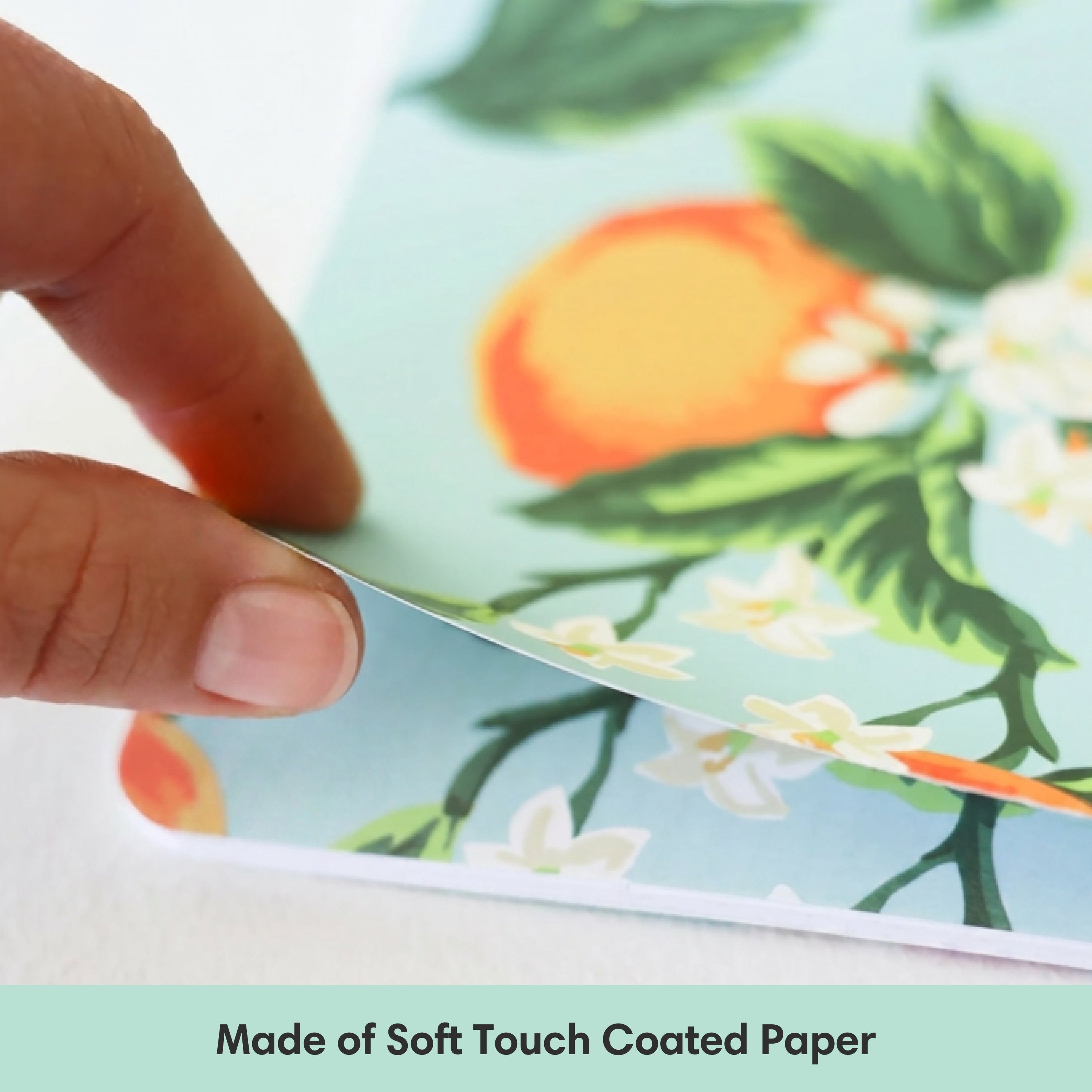 Hand holding a sheet of paper with a floral design, labeled &