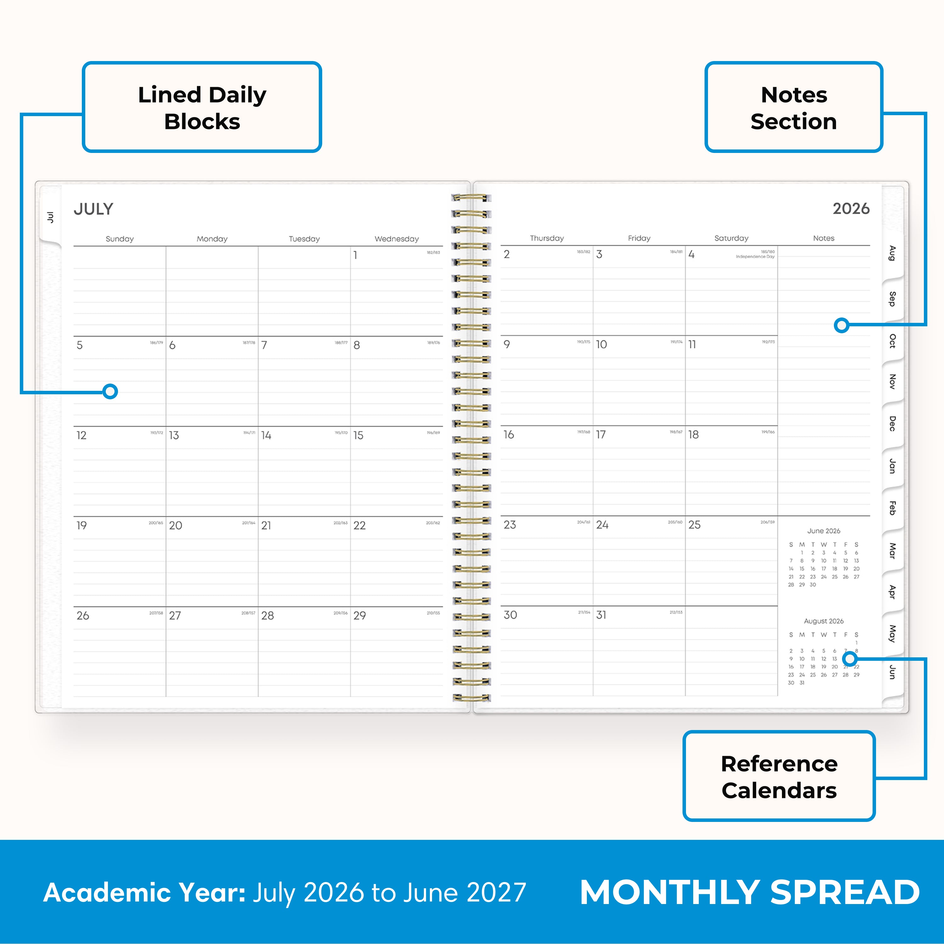 Gemma 2026-2027 Weekly Monthly 8.5x11 Planning Calendar – Blue Sky