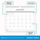 january 2027 - december 2028 wall calendar with professional background, lined writing space, 15x12, wall hook