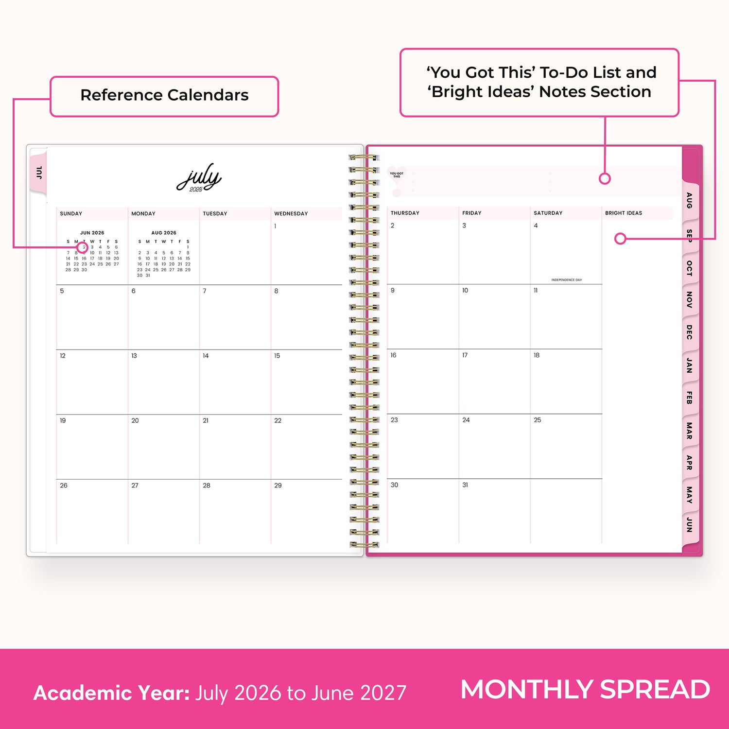 Bloom Pink 2026-2027 Weekly  8.5x11 Planning Calendar - Color Me Courtney for Blue Sky