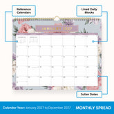 floral pattern bordering this 15x12 bl8ue sky 2027 planner with lined writing space for each day and reference calendars