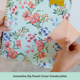 flexible cover stands up to daily use with front cover storage pocket zip