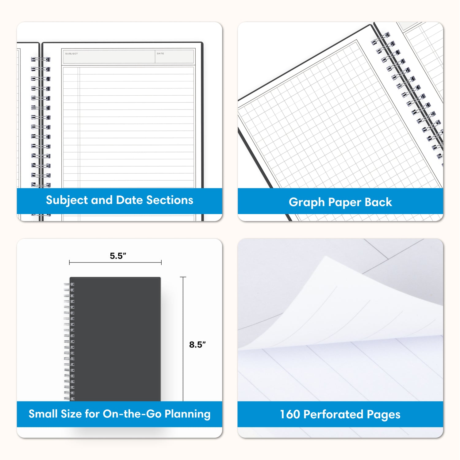 charcoal front cover on this professional notebook in 5.5 x 8.5 size featuring lined writing space and graph paper 160 pages, 80 sheets,