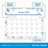 january 2027 to december 2027 wall calendar in 11x8.75 size with lined writing space and reference calendars silver hook and binding