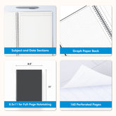 Blue Sky non-dated notebook in 8.5x11 size with ample lined writing space, graph paper format, subject, and dated text box.