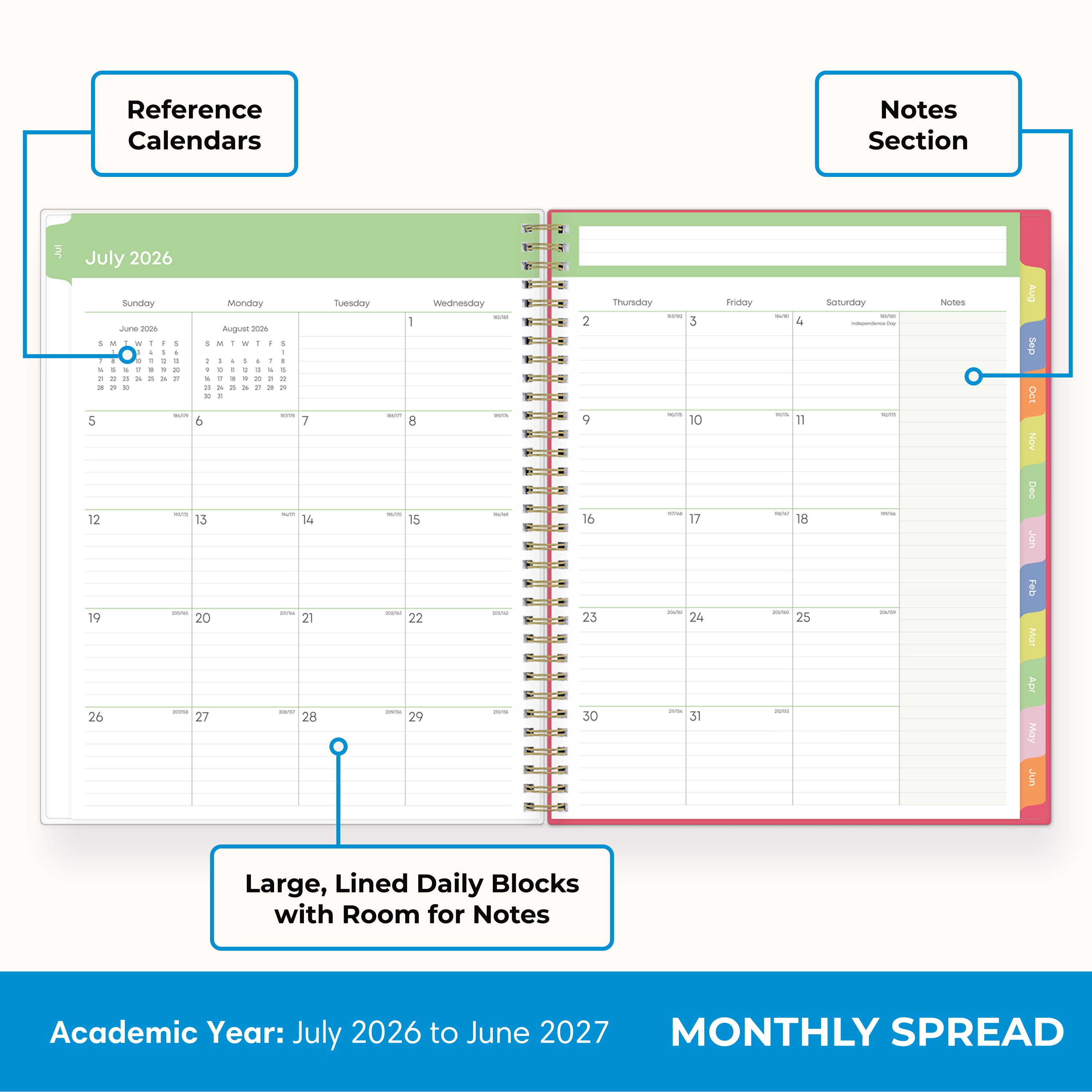 Monthly calendar for teachers with school year planning, holidays, and important dates overview