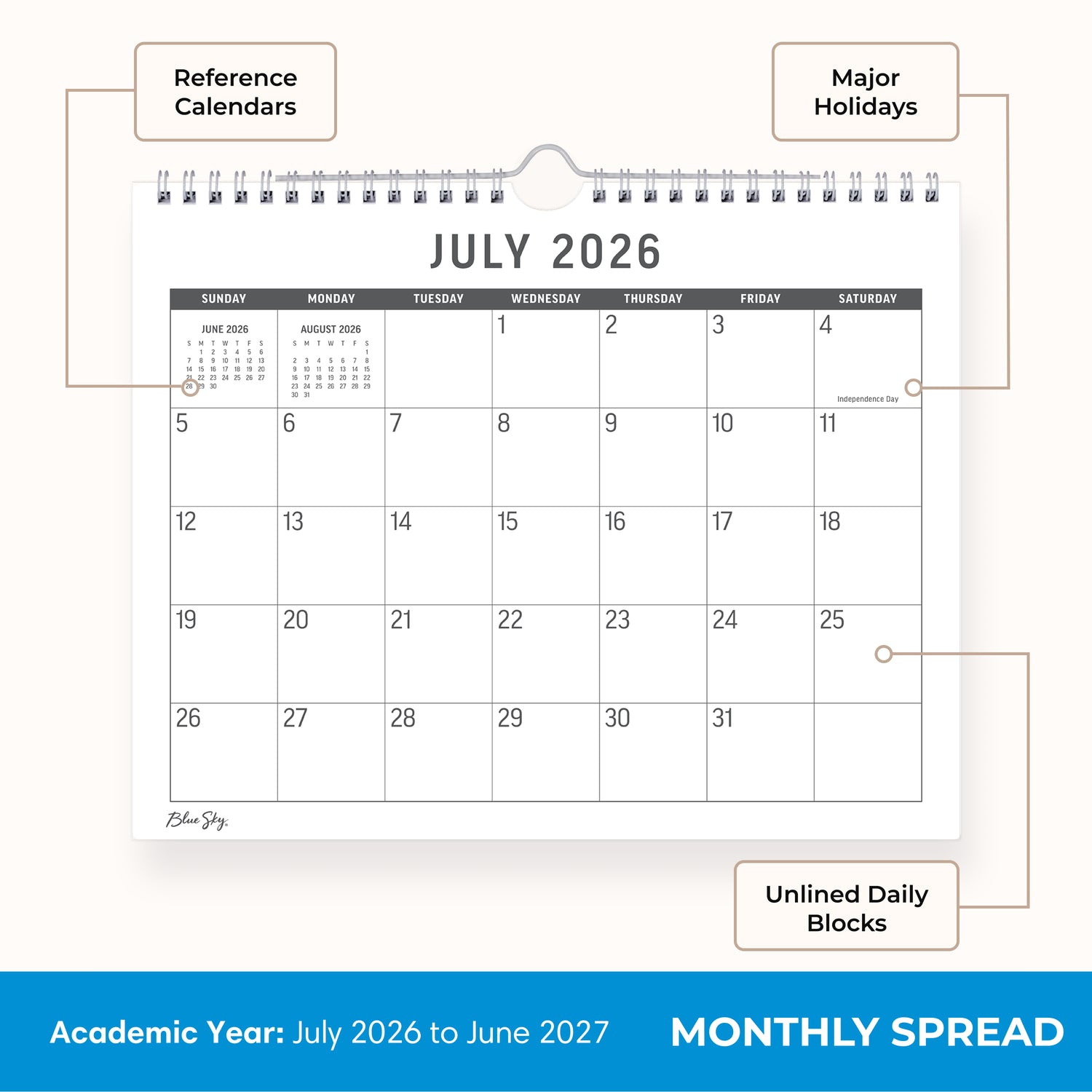 Calendar for July 2026-June 2027 on a white background with large print/text