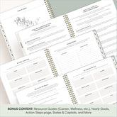 planner featuring bonus content like yearly overview, important dates, holidays, states and capitals