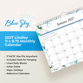 january 2027 to december 2027 wall calendar in 11x8.75 size with lined writing space and reference calendars silver hook and binding
