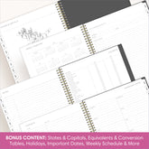 planner featuring bonus content like yearly overview, important dates, holidays, states and capitals