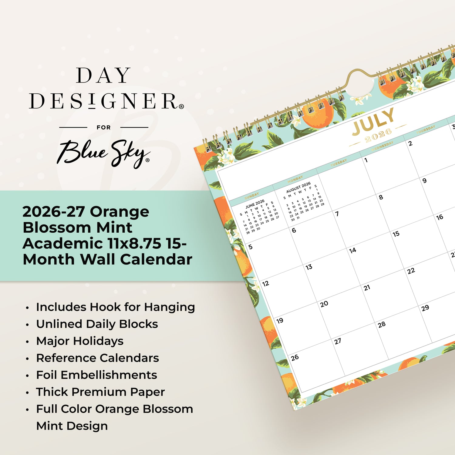 hook for hanging calendar, major holidays, reference calendars