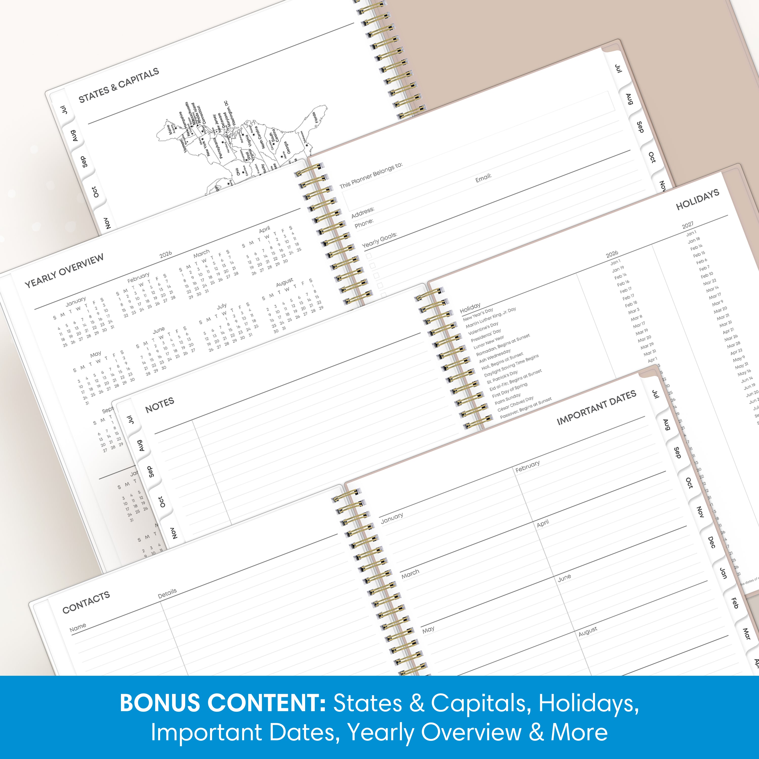 Nickelson 2026-2027 Weekly Monthly 8.5x11 Planning Calendar – Blue Sky