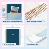 planner featuring bonus content like yearly overview, important dates, holidays, states and capitals, sticker sheets, thick paper and nice coil