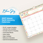 Floral and butterfly design calendar for January 2027 on a white background in 15x12 size with lined writing space and reference calendars