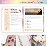 planner featuring bonus content like yearly overview, important dates, holidays, states and capitals, unique monthly content