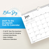 january 2027-December 2027 wall calendar in 11x8.75 size blank writing space and reference calendars