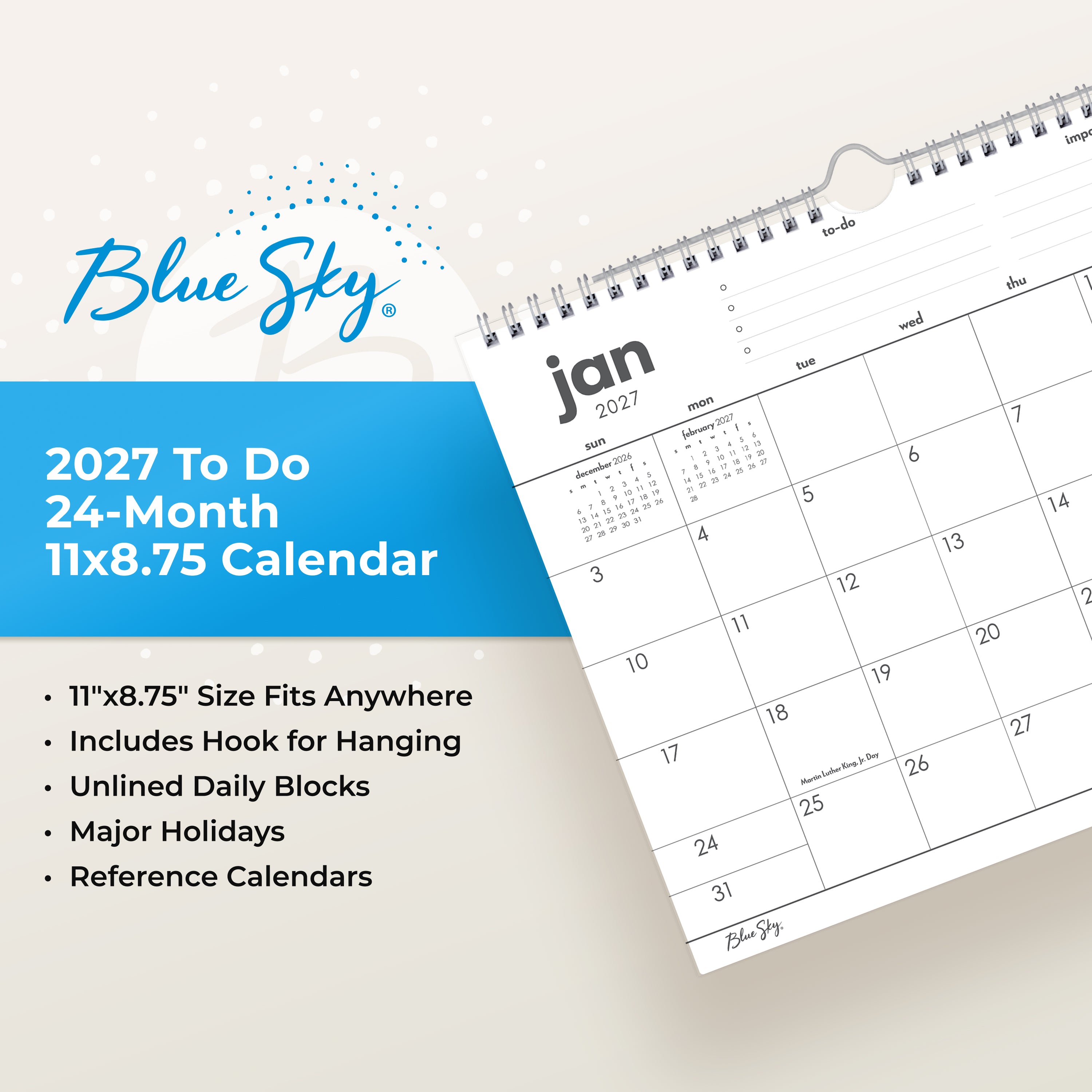 january 2027-December 2027 wall calendar in 11x8.75 size blank writing space and reference calendars