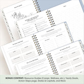 planner featuring bonus content like yearly overview, important dates, holidays, states and capitals