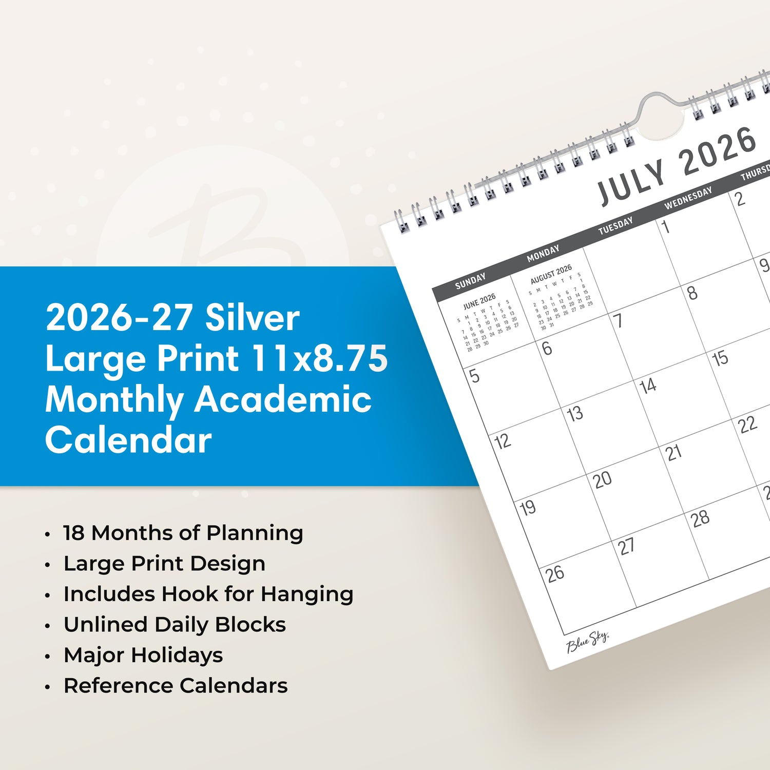 Calendar for July 2026-June 2027 on a white background with large print/text