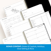 planner featuring bonus content like yearly overview, important dates, holidays, states and capitals