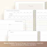 planner featuring bonus content like yearly overview, important dates, holidays, states and capitals