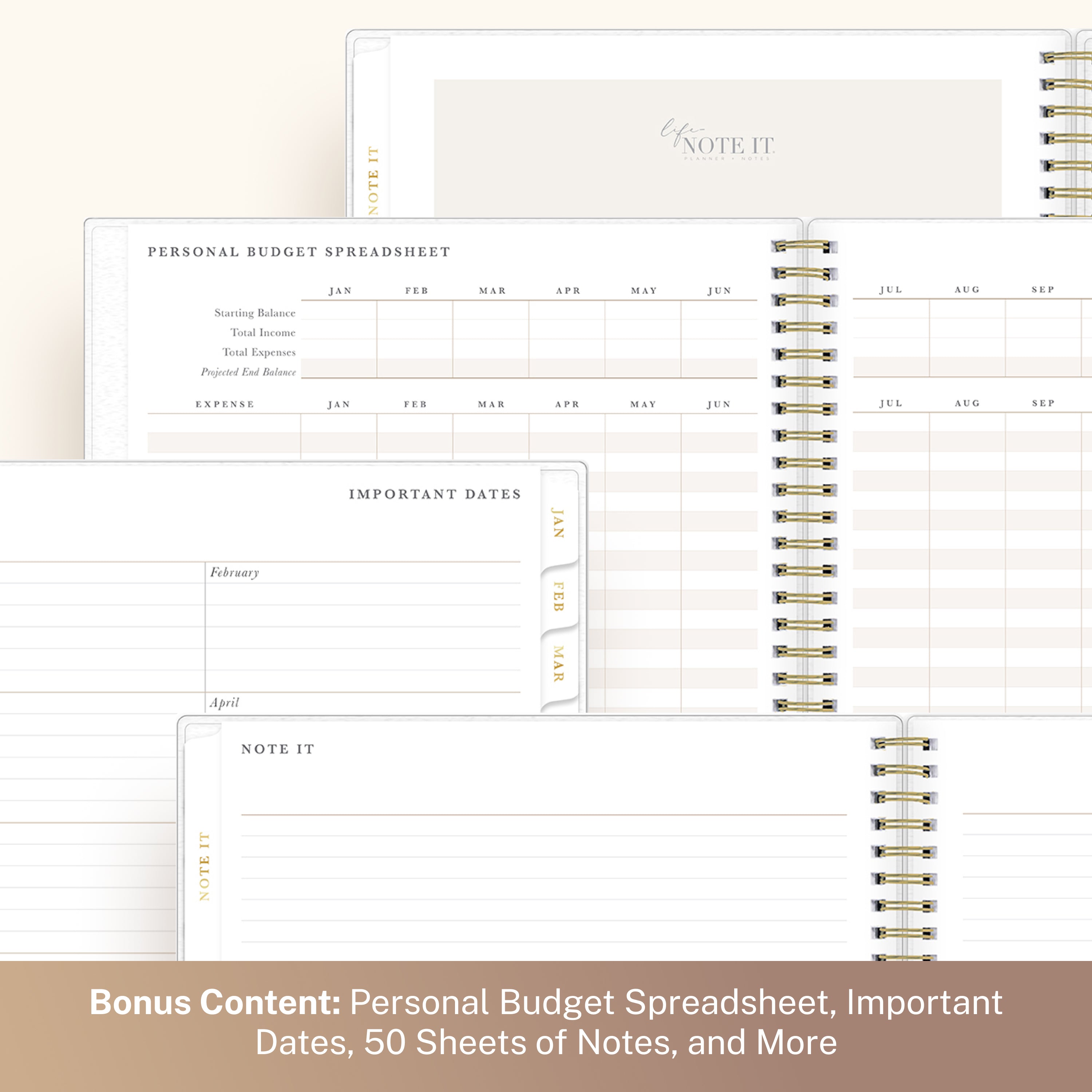 planner featuring bonus content like yearly overview, important dates, holidays, states and capitals