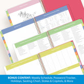 Teacher planner features including attendance tracking, grade recording, and classroom management tools