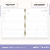 2026-2027 weekly spread featuring ample writing space, bullet points, to do-list.
