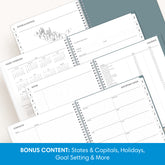 planner featuring bonus content like yearly overview, important dates, holidays, states and capitals