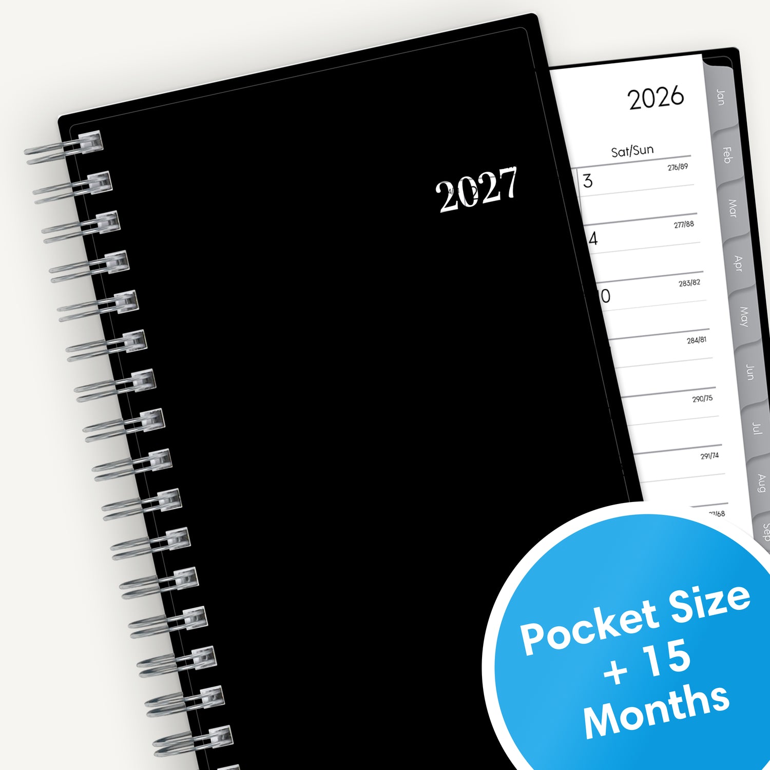 solid front cover black front and back and in a pocket sized planner