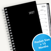 solid front cover black front and back and in a pocket sized planner