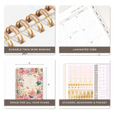 planner features twin wire o binding, monthly tabs, and optimizing planning size