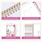planner features twin wire o binding, monthly tabs, and optimizing planning size