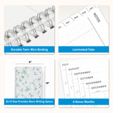 planner features twin wire o binding, monthly tabs, and optimizing planning size