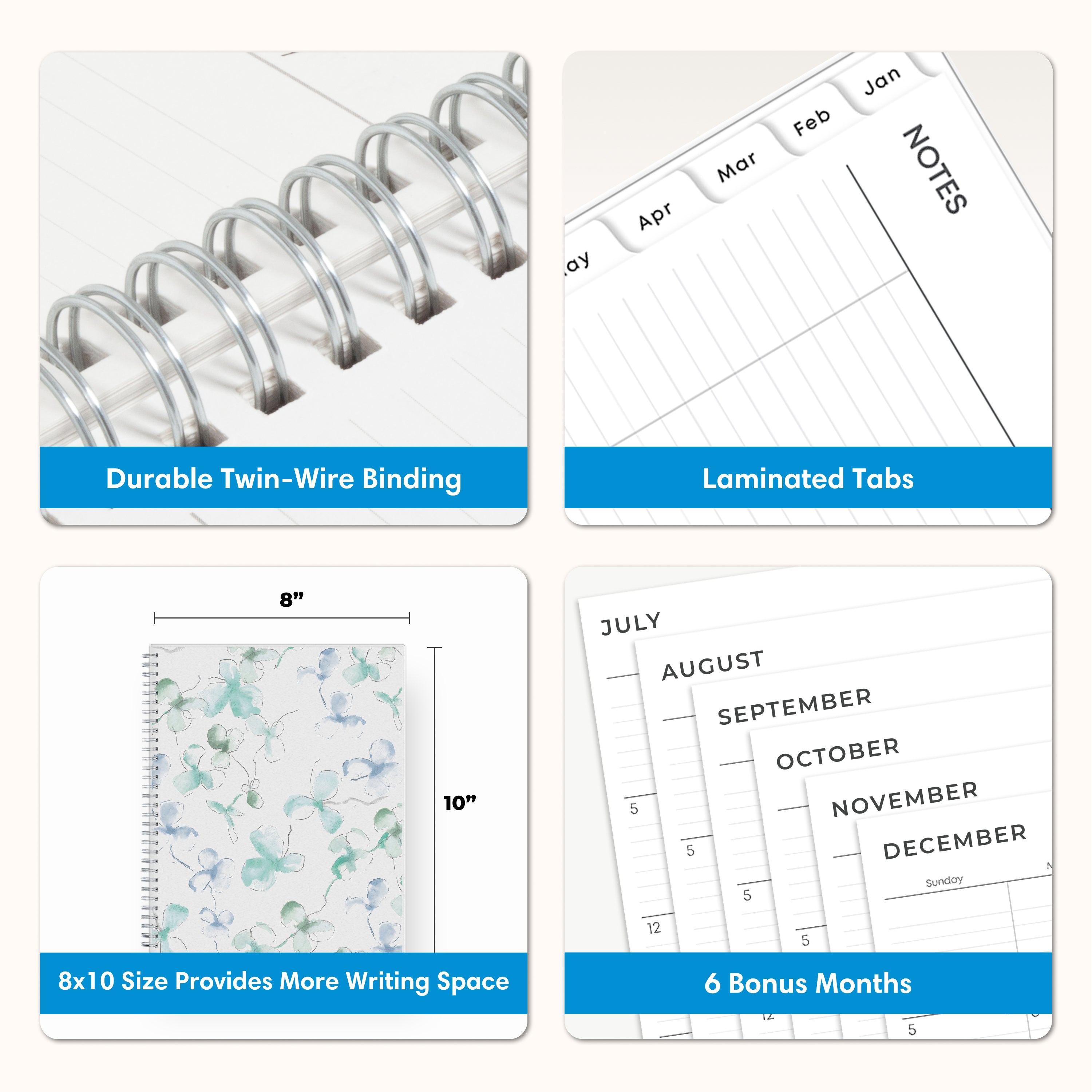 planner features twin wire o binding, monthly tabs, and optimizing planning size