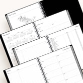 map of USA, yearly overview, notes section, and contact pages