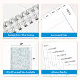planner features twin wire o binding, monthly tabs, and optimizing planning size