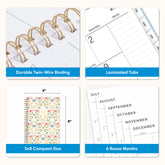 planner features twin wire o binding, monthly tabs, and optimizing planning size