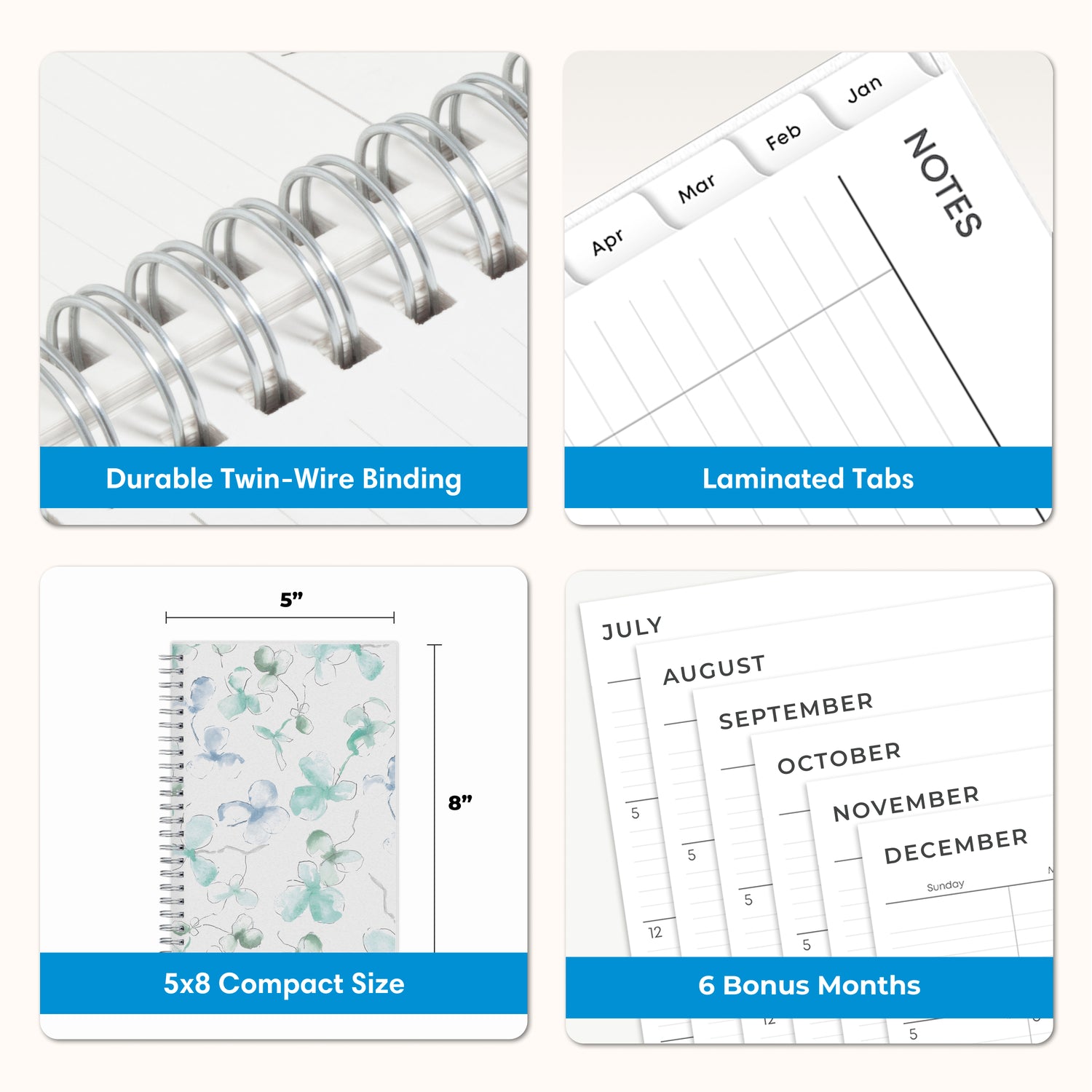 planner features twin wire o binding, monthly tabs, and optimizing planning size