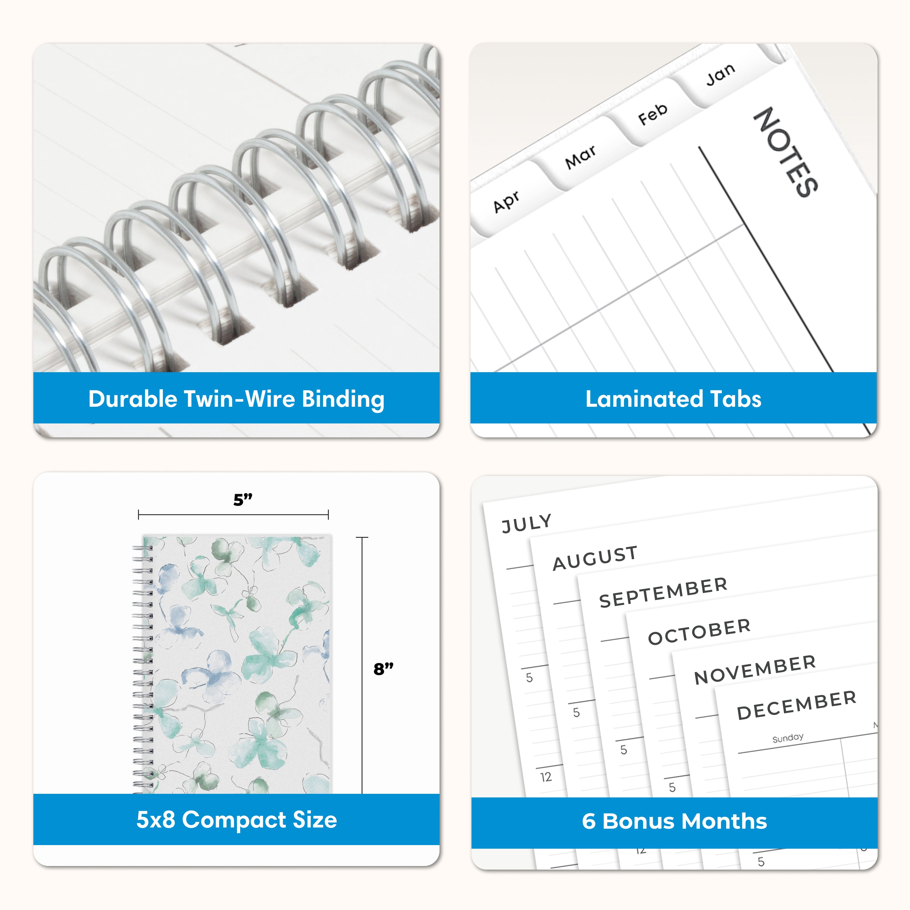 planner features twin wire o binding, monthly tabs, and optimizing planning size