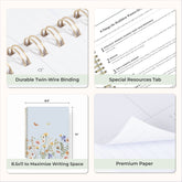 planner features twin wire o binding, monthly tabs, and optimizing planning size