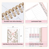 planner features twin wire o binding, monthly tabs, and optimizing planning size