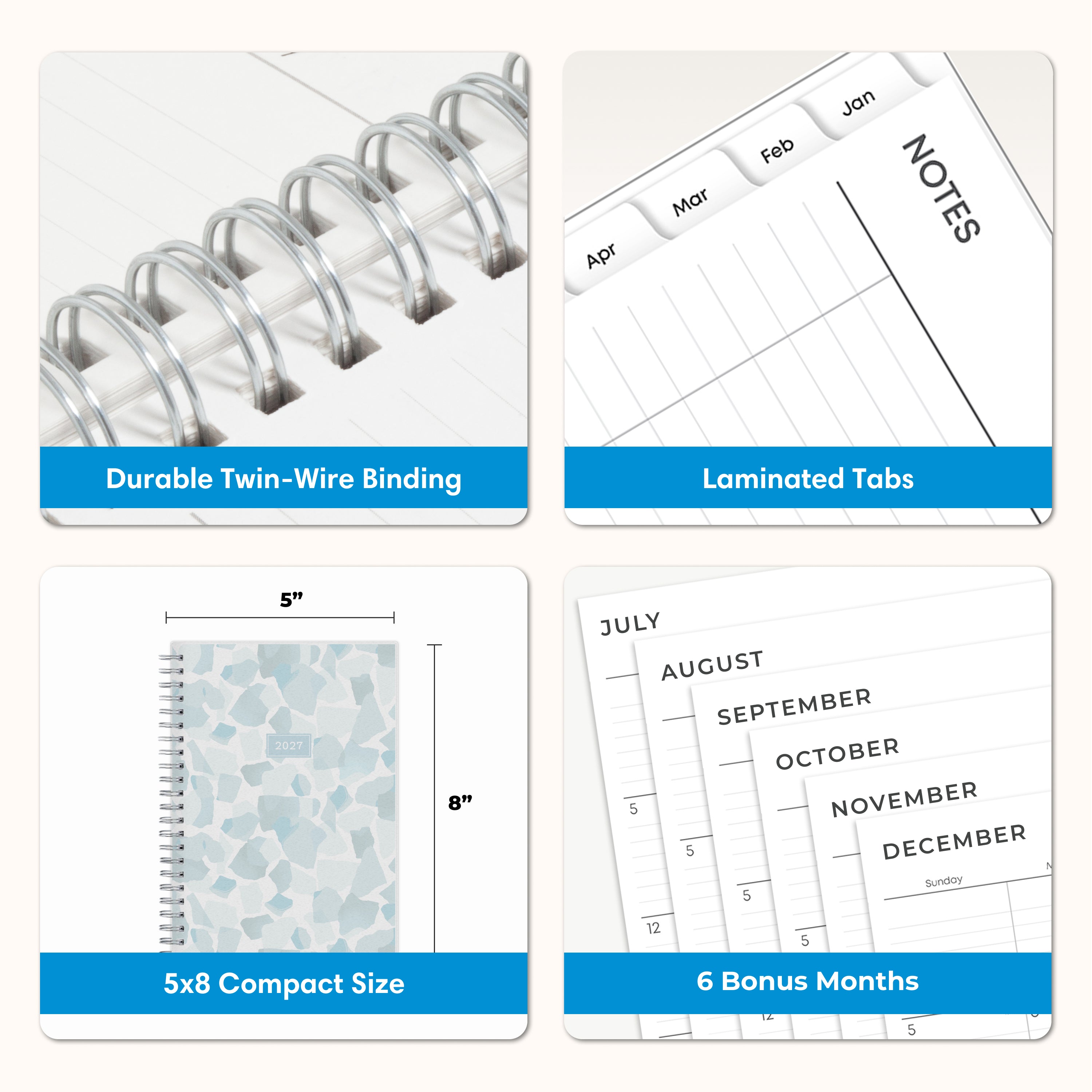 planner features twin wire o binding, monthly tabs, and optimizing planning size