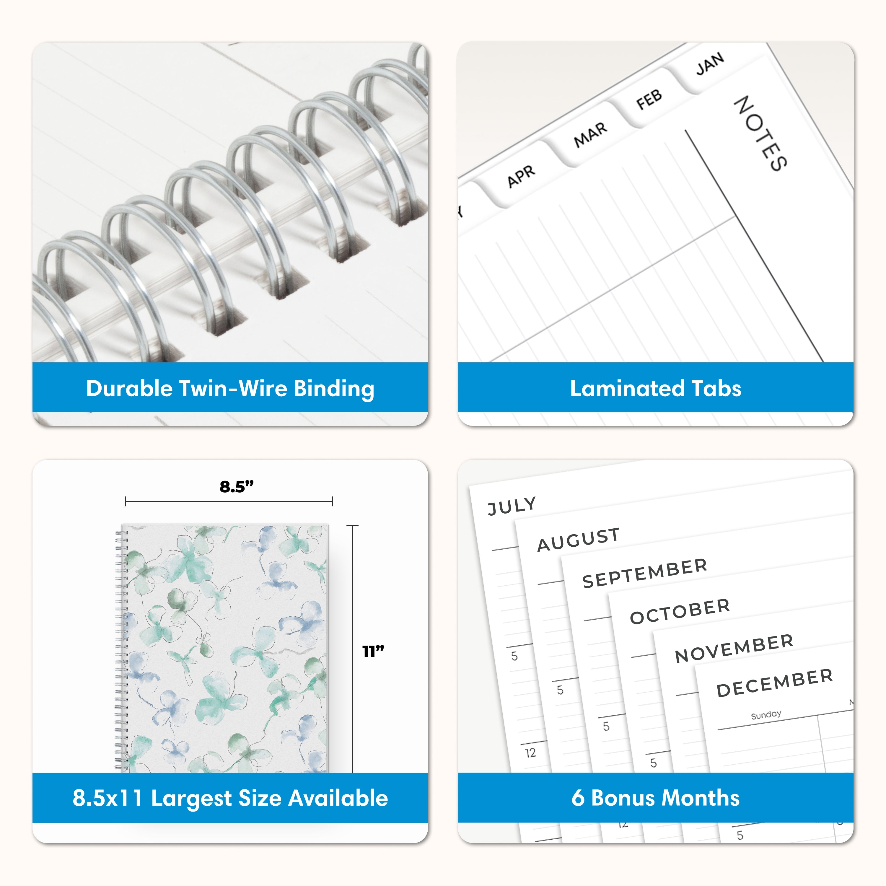 planner features twin wire o binding, monthly tabs, and optimizing planning size