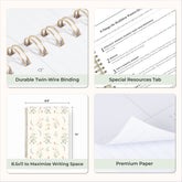 planner features twin wire o binding, monthly tabs, and optimizing planning size