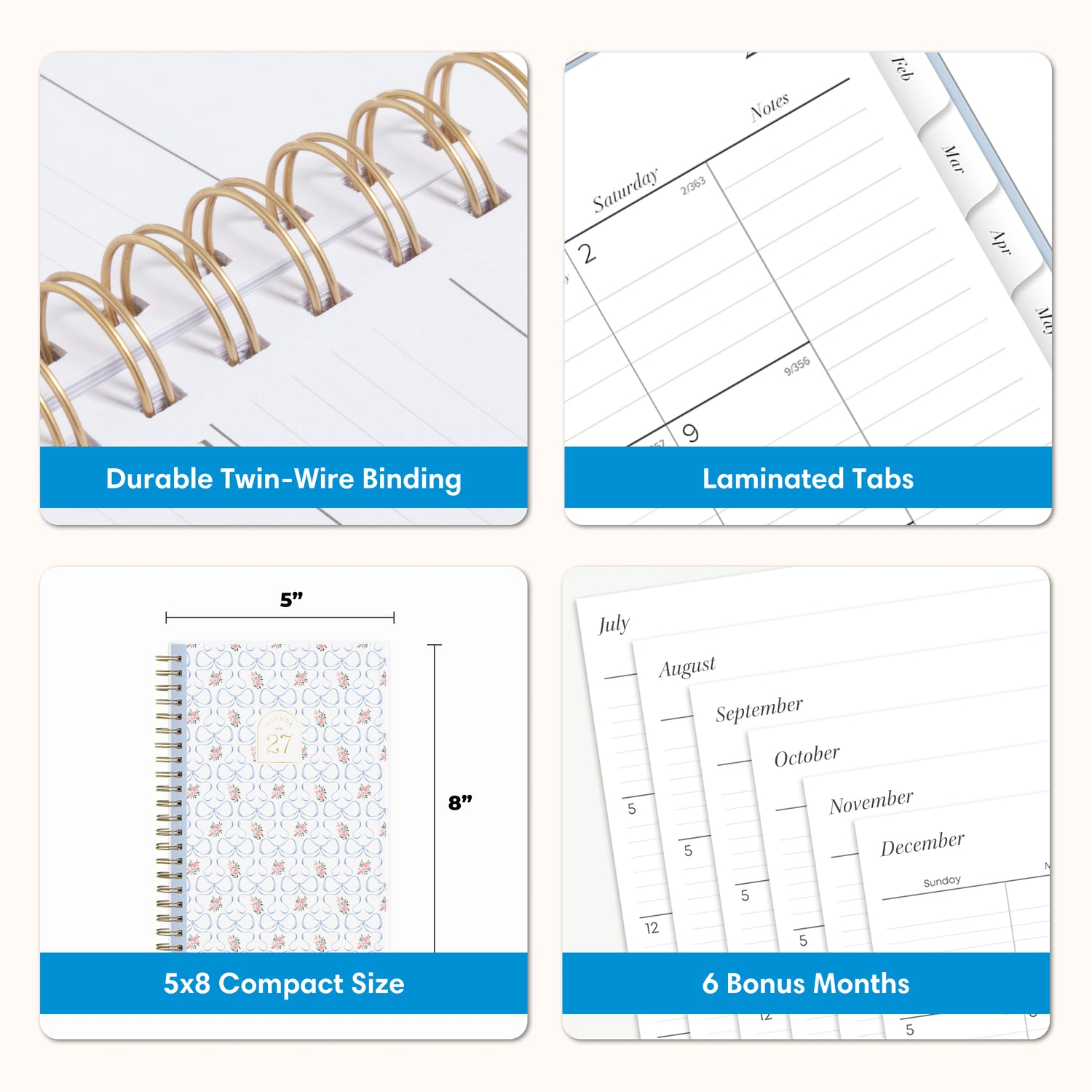 planner features twin wire o binding, monthly tabs, and optimizing planning size